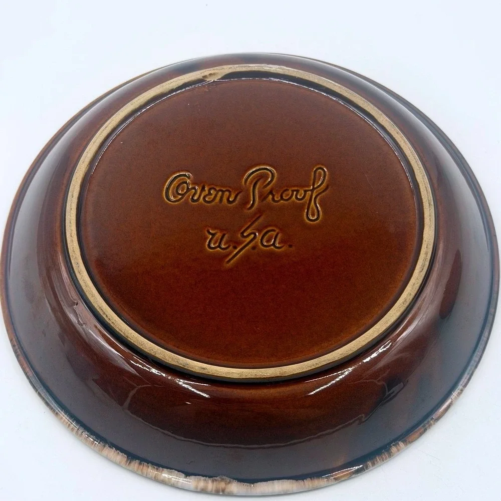 Vintage Brown Drip Glaze Pie Dish Oven Proof USA Stoneware Ceramic Baker 9 Inch